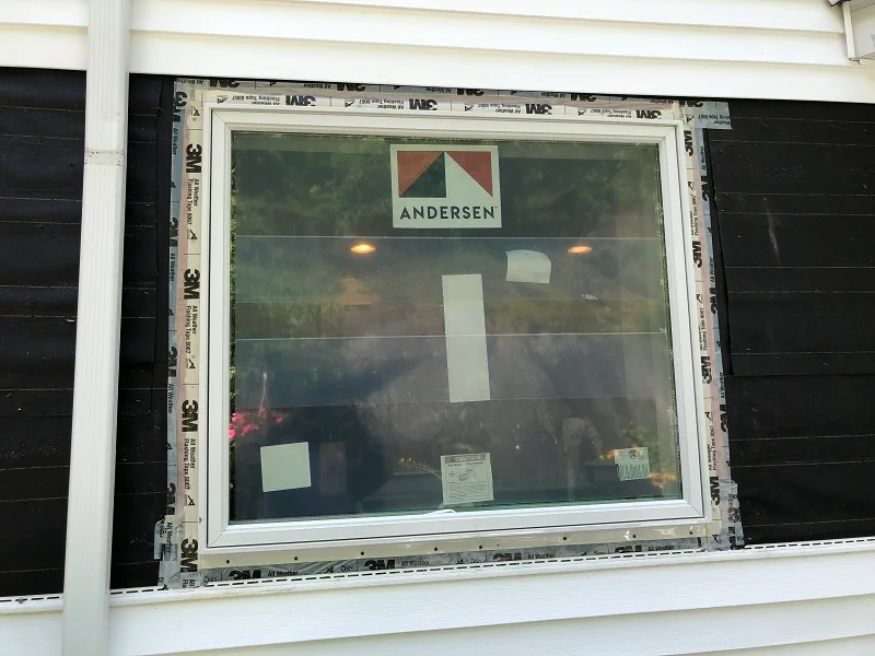 Andersen 400 Series awning window properly flashed with 3M all weather flashing tape